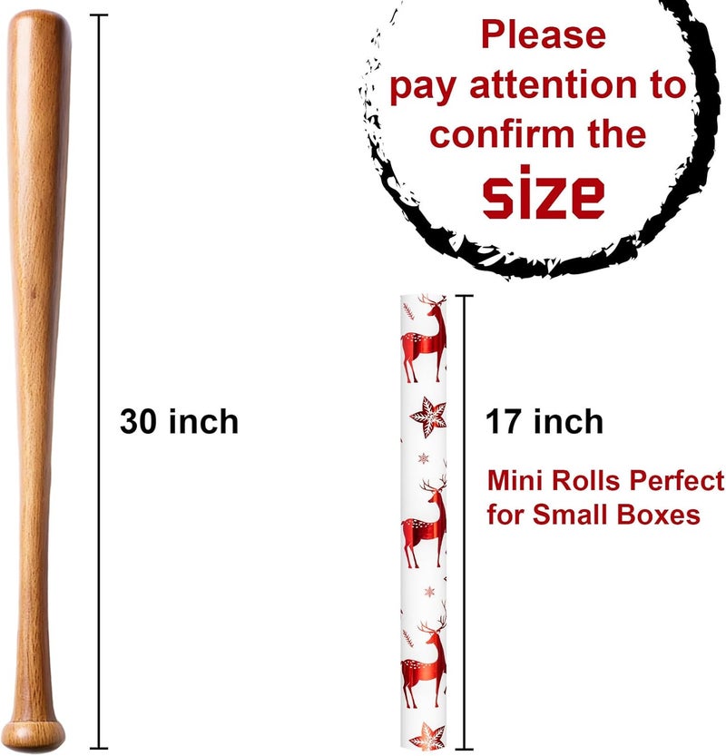 Retrify Christmas Wrapping Paper Roll - 17 Inches x 32.8 Feet - Metallic Red Reindeer HO Lettering Mini Roll Gift Wrap Paper for Winter Holiday Festive Party Celebrations - Image 4